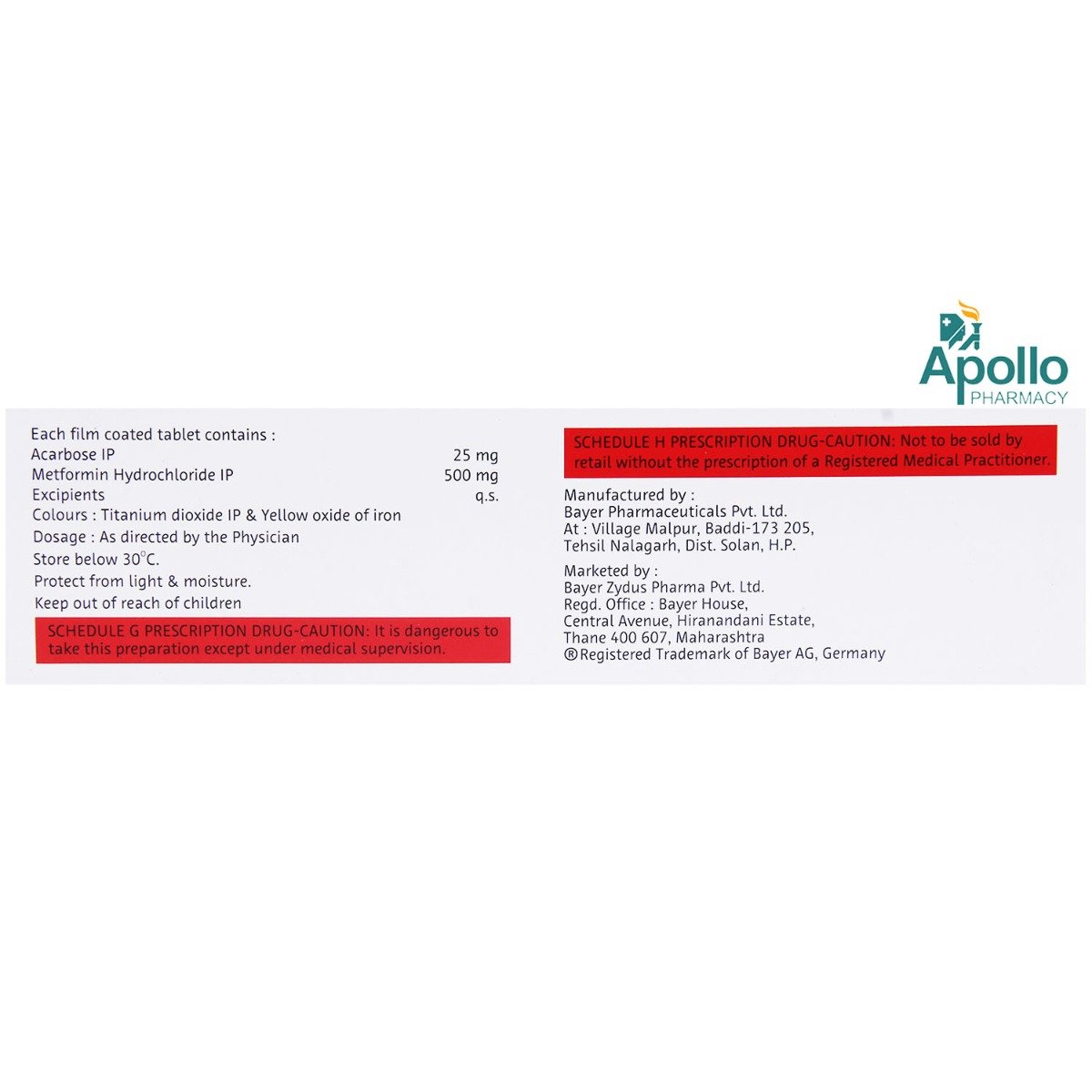 Glucobay M 25 Tablet 10's, Pack of 10 TABLETS Glucobay M 25 Tablet 10's, Pack of 10 TABLETS