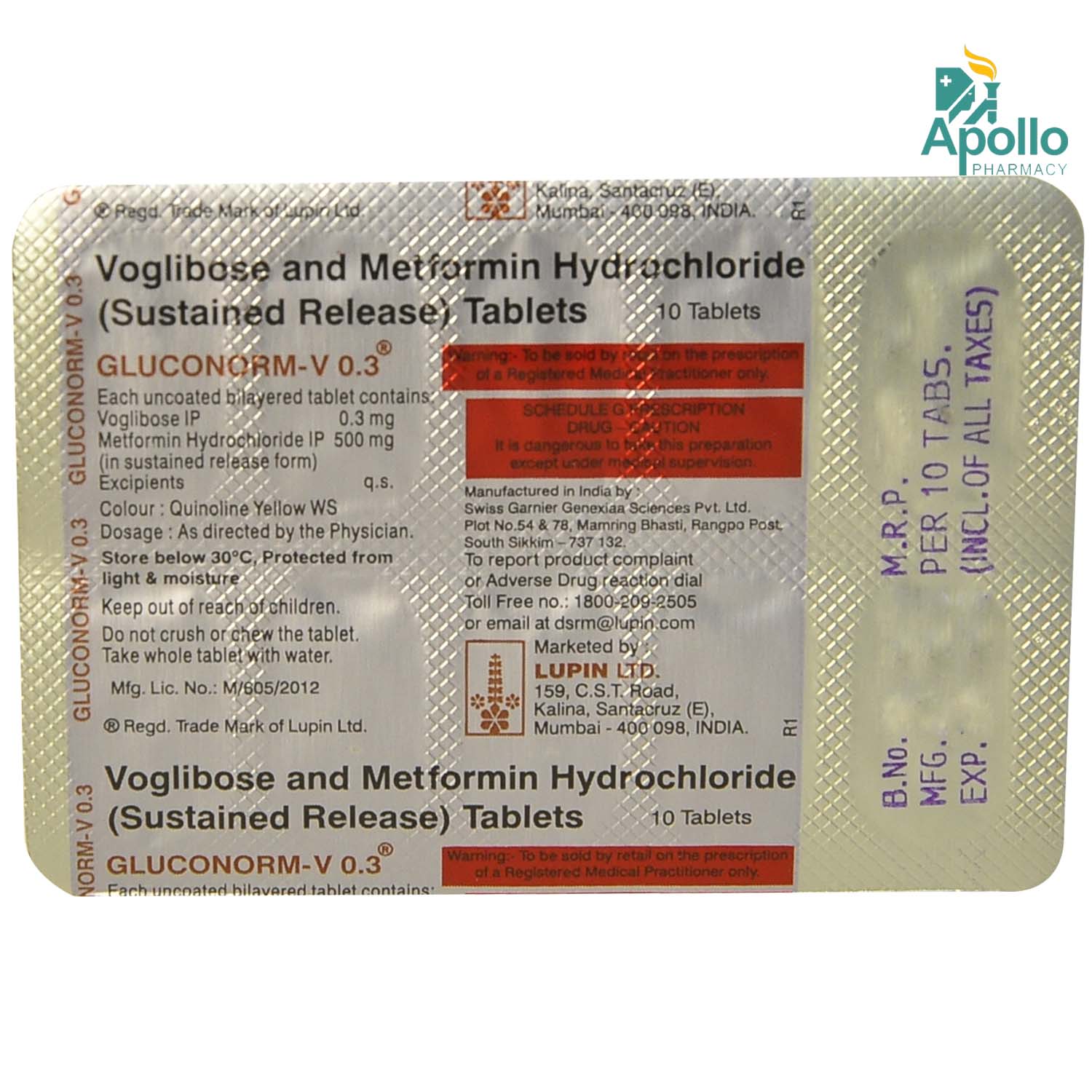 Gluconorm V 0.3 Tablet 10's, Pack of 10 Gluconorm V 0.3 Tablet 10's, Pack of 10