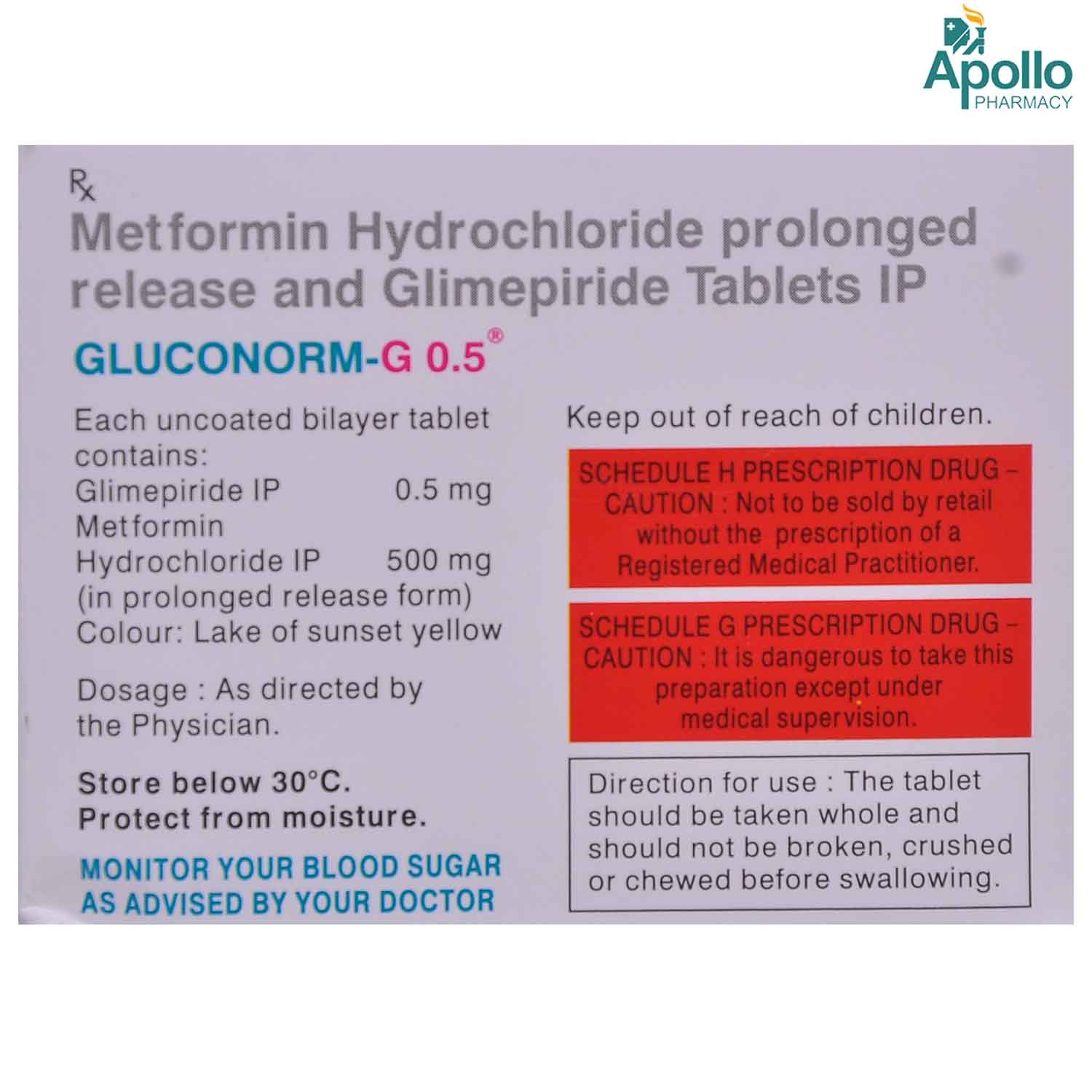Gluconorm-G 0.5 Tablet 10's, Pack of 10 TABLETS Gluconorm-G 0.5 Tablet 10's, Pack of 10 TABLETS