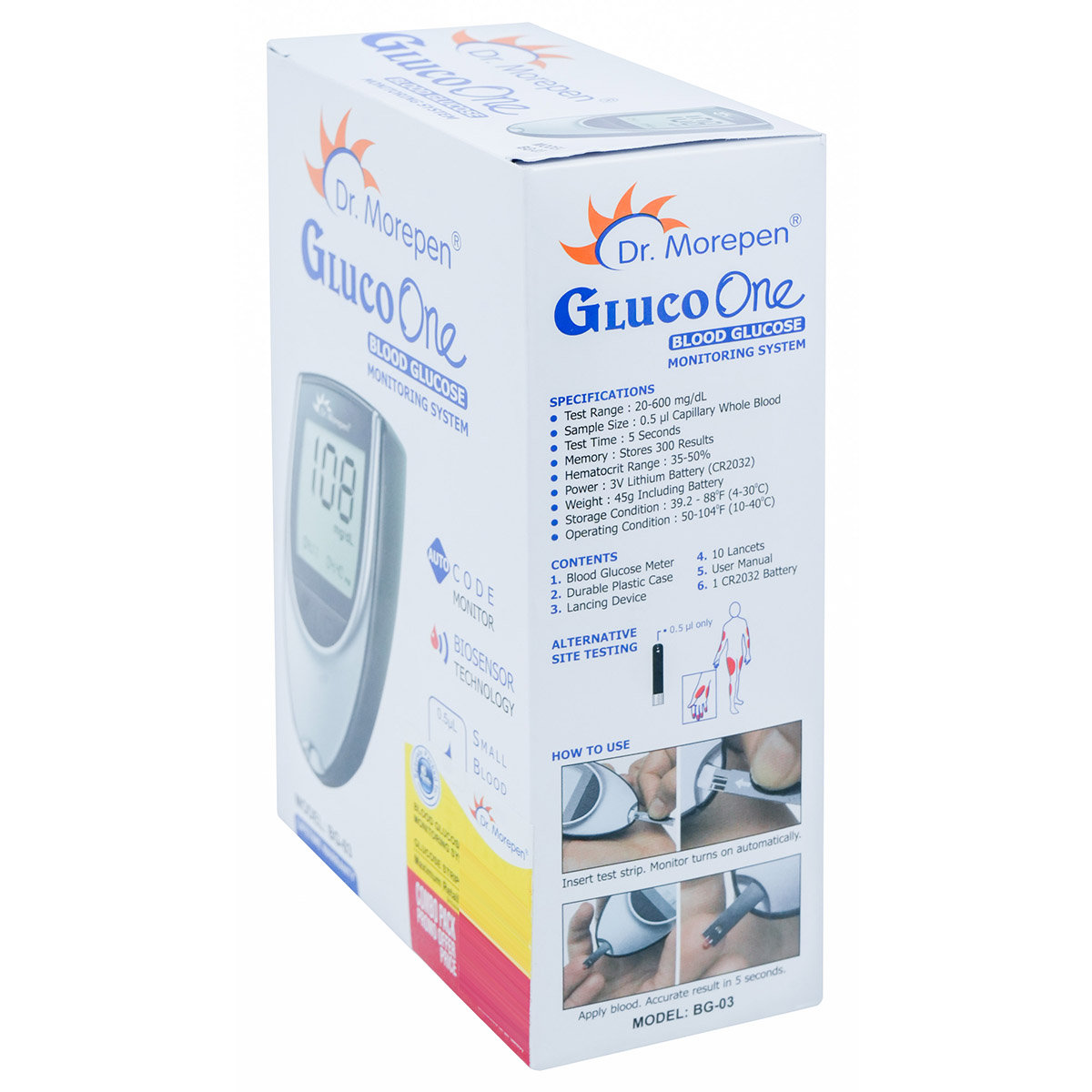 Dr. Morepen Gluco One Blood Glucose Monitoring System BG-03, With 25 Free Test Strips, 1 kit, Pack of 1 Dr. Morepen Gluco One Blood Glucose Monitoring System BG-03, With 25 Free Test Strips, 1 kit, Pack of 1