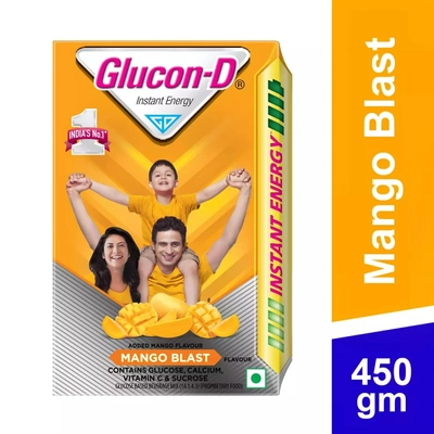 Glucon-D Instant Energy Drink Mango Blast Flavour Powder, 450 gm Refill Pack, Pack of 1