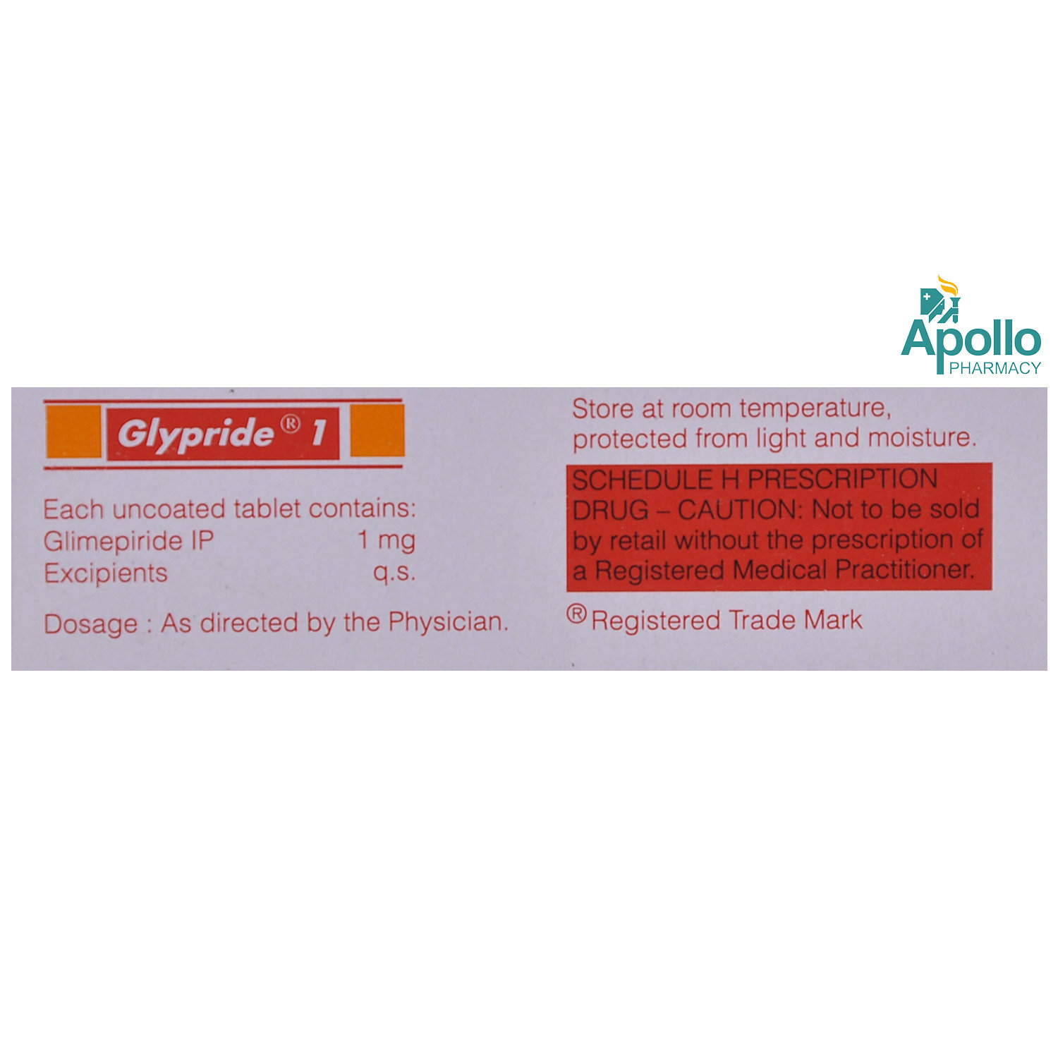 Glypride 1 Tablet 10's, Pack of 10 TABLETS Glypride 1 Tablet 10's, Pack of 10 TABLETS