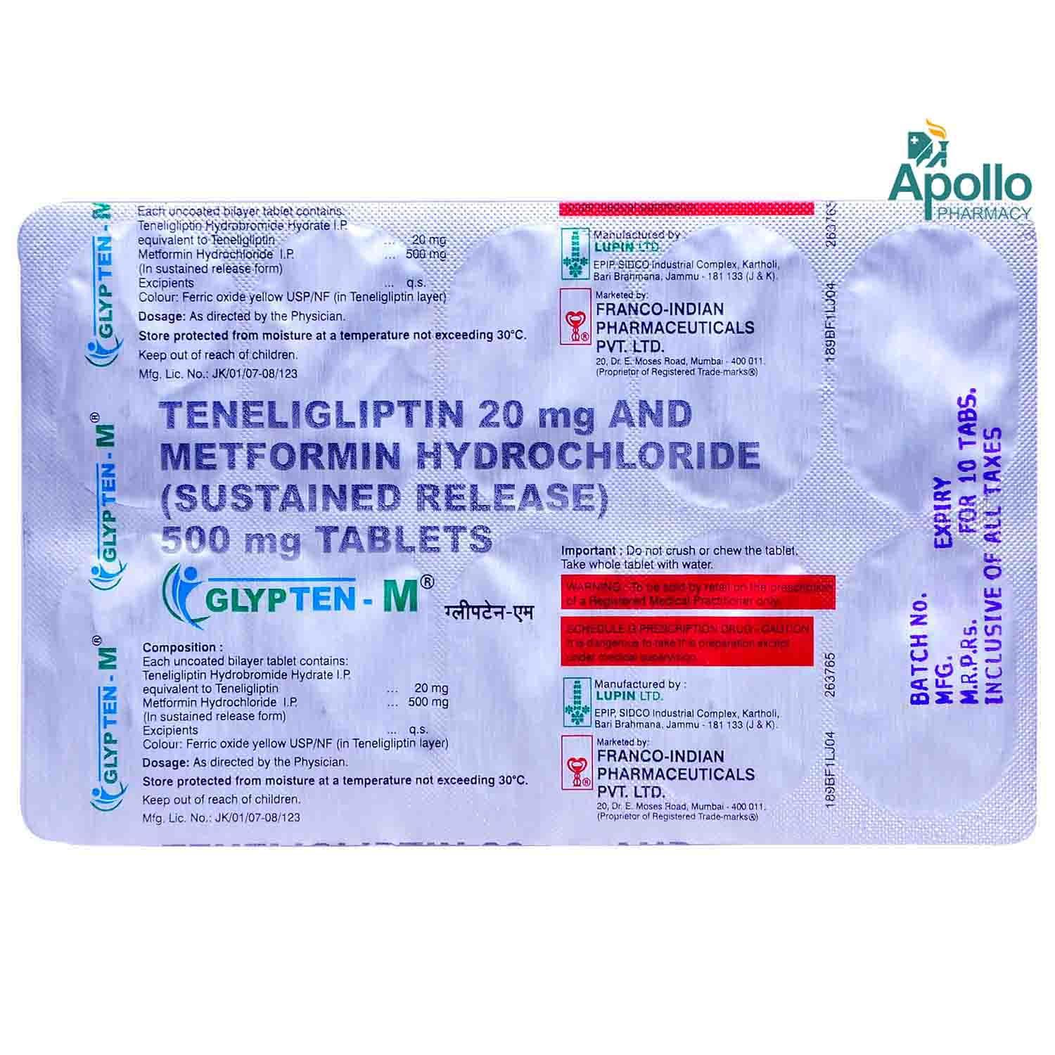 Glypten M Tablet 10's, Pack of 10 TABLETS Glypten M Tablet 10's, Pack of 10 TABLETS