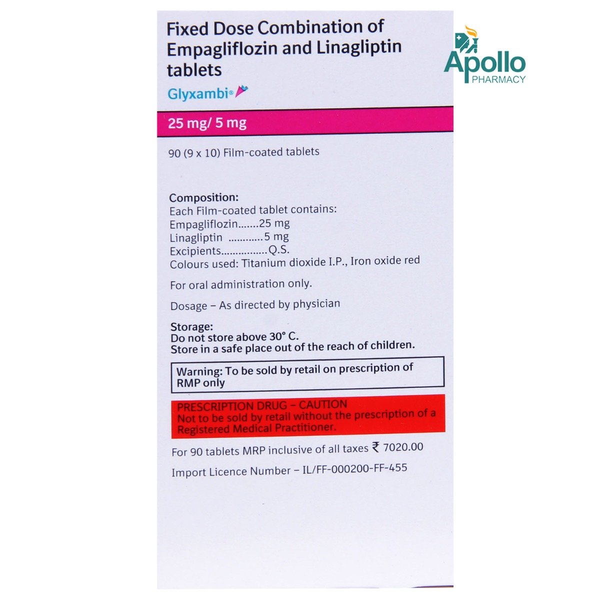 Glyxambi 25 mg/5 mg Tablet 10's, Pack of 10 TABLETS Glyxambi 25 mg/5 mg Tablet 10's, Pack of 10 TABLETS