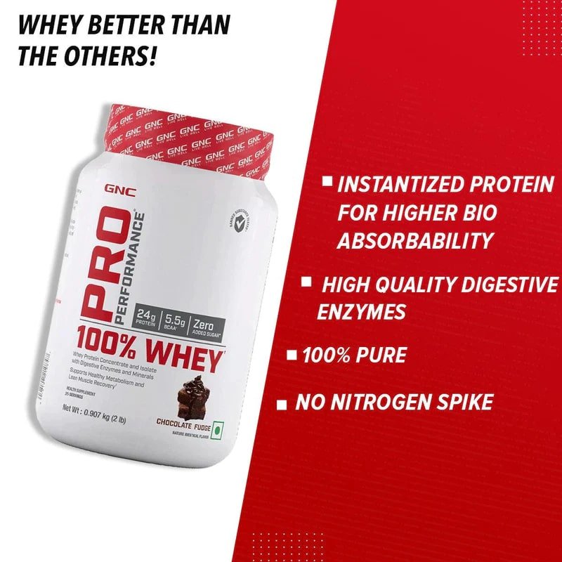 GNC PRO Performance 100% Whey Chocolate Fudge Flavour Powder, 0.907 kg, Pack of 1 GNC PRO Performance 100% Whey Chocolate Fudge Flavour Powder, 0.907 kg, Pack of 1