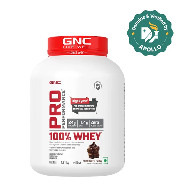 GNC Pro Performance 100% Whey Protein Chocolate Fudge Flavour Powder, 1.81 kg