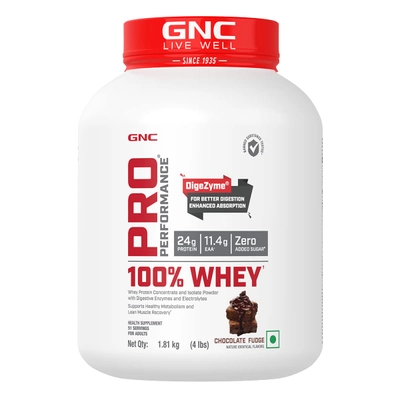 GNC PRO परफॉरमेंस 100% व्हे चॉकलेट फज फ्लेवर पाउडर, 1.81 किग्रा, 1 का पैक