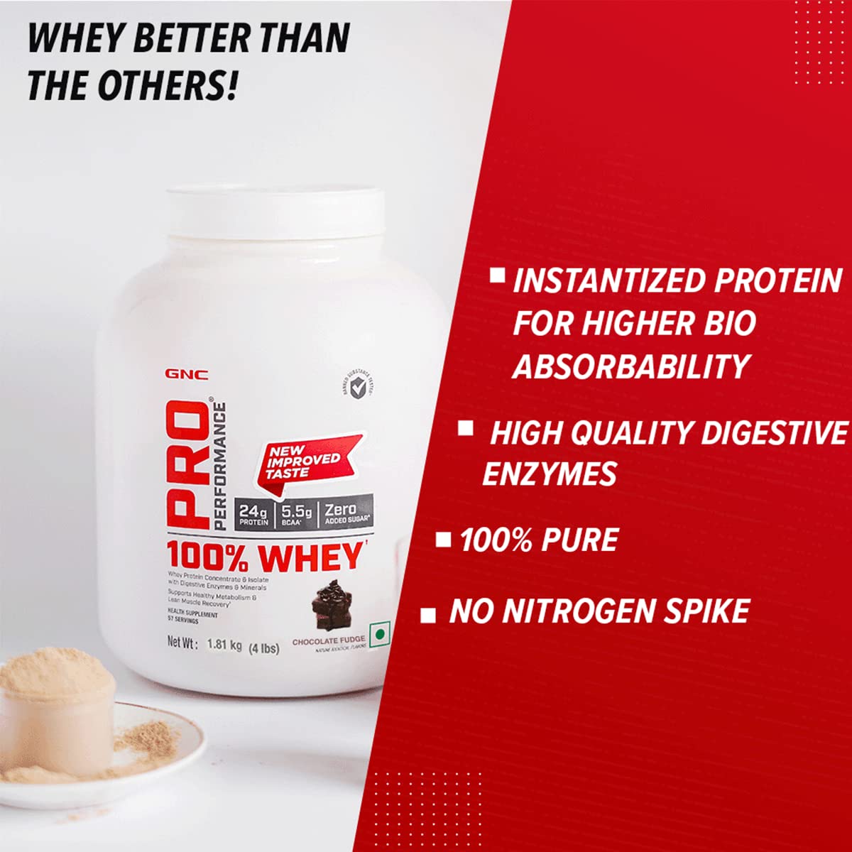 GNC PRO Performance 100% Whey Chocolate Fudge Flavour Powder, 1.81 kg, Pack of 1 GNC PRO Performance 100% Whey Chocolate Fudge Flavour Powder, 1.81 kg, Pack of 1