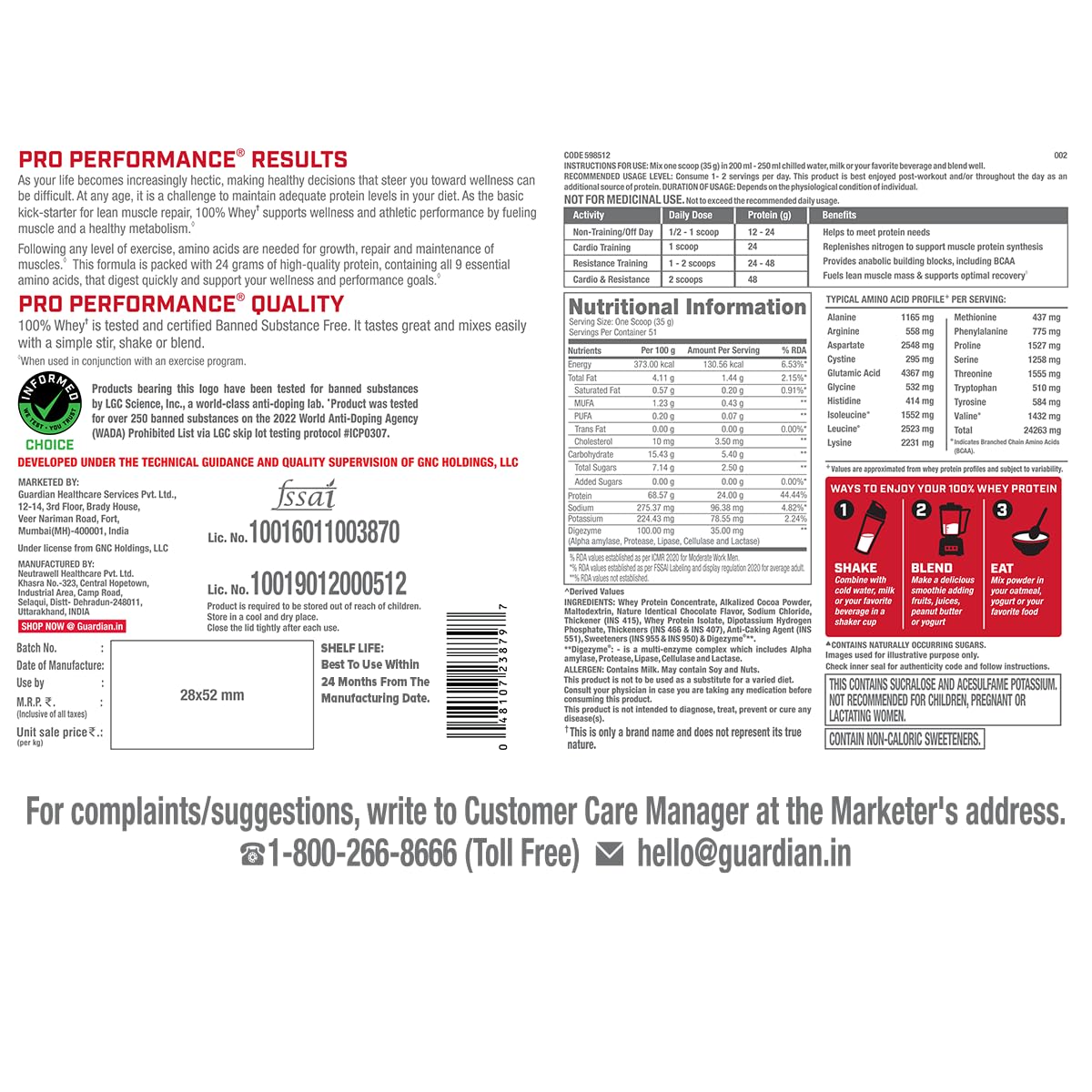 GNC PRO Performance 100% Whey Chocolate Fudge Flavour Powder, 1.81 kg, Pack of 1 GNC PRO Performance 100% Whey Chocolate Fudge Flavour Powder, 1.81 kg, Pack of 1