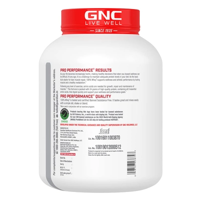 GNC PRO परफॉरमेंस 100% व्हे चॉकलेट फज फ्लेवर पाउडर, 1.81 किग्रा, 1 का पैक