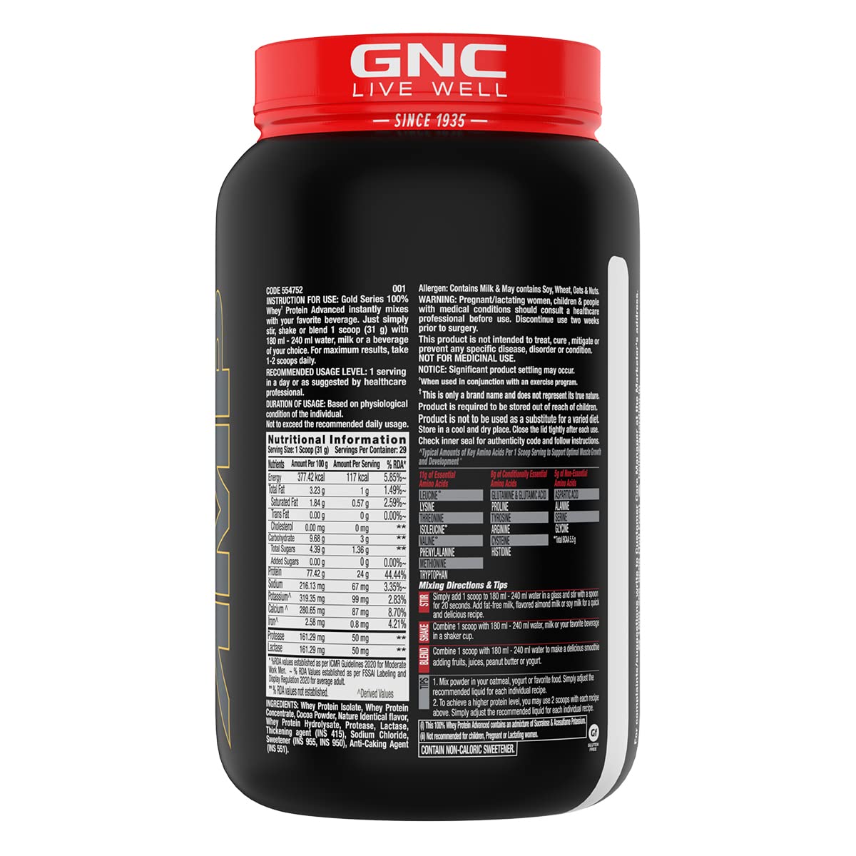 GNC AMP Gold 100% Whey Protein Advanced Double Rich Chocolate Flavour Powder, 0.907 kg, Pack of 1 GNC AMP Gold 100% Whey Protein Advanced Double Rich Chocolate Flavour Powder, 0.907 kg, Pack of 1