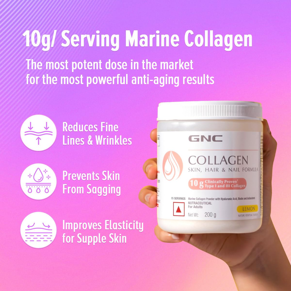 GNC Collagen Skin, Hair & Nail Formula Orange Flavour Powder, 200 gm, Pack of 1 GNC Collagen Skin, Hair & Nail Formula Orange Flavour Powder, 200 gm, Pack of 1