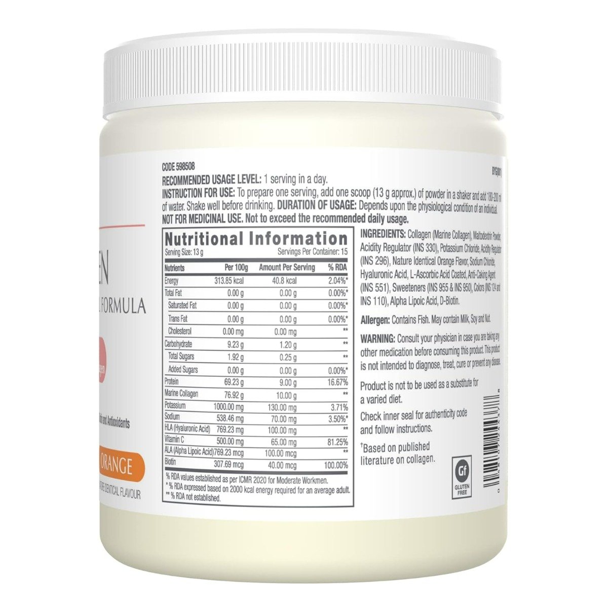 GNC Collagen Skin, Hair & Nail Formula Orange Flavour Powder, 200 gm, Pack of 1 GNC Collagen Skin, Hair & Nail Formula Orange Flavour Powder, 200 gm, Pack of 1