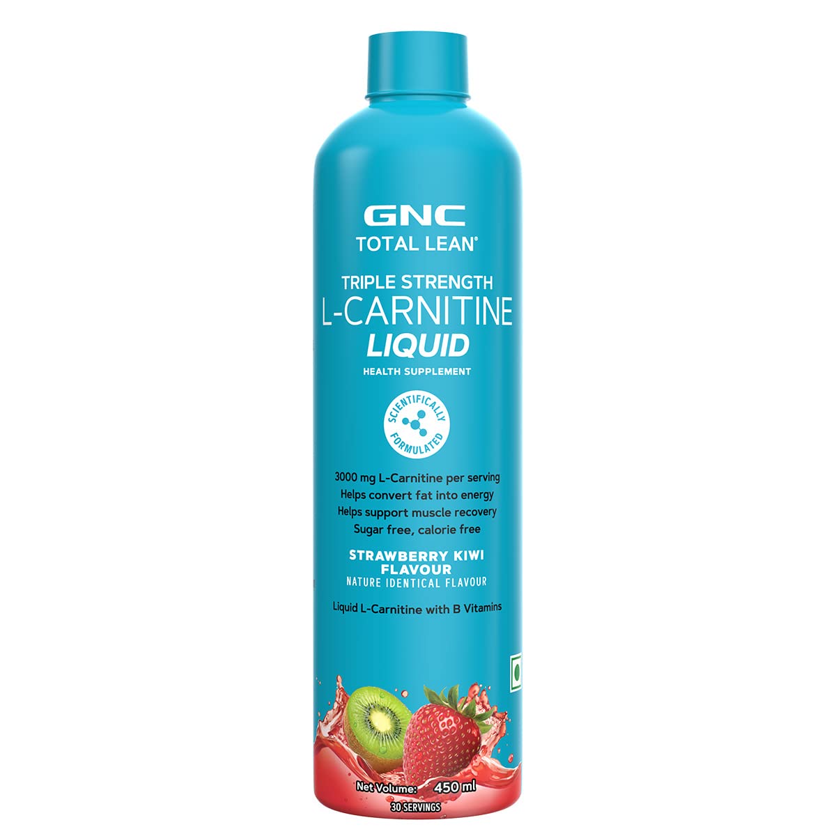 Buy GNC Total Lean Triple Strength L-Carnitine 3000mg Sugar Free Strawberry Kiwi Flavour Liquid, 450 ml Online