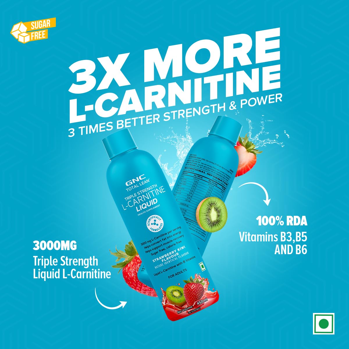 GNC Total Lean Triple Strength L-Carnitine 3000mg Sugar Free Strawberry Kiwi Flavour Liquid, 450 ml, Pack of 1 GNC Total Lean Triple Strength L-Carnitine 3000mg Sugar Free Strawberry Kiwi Flavour Liquid, 450 ml, Pack of 1