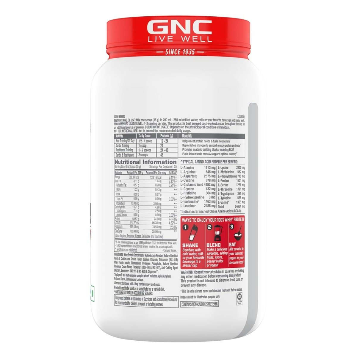 GNC Pro Performance 100% Whey Protein Creamy Strawberry Flavour Powder, 0.907 kg, Pack of 1 GNC Pro Performance 100% Whey Protein Creamy Strawberry Flavour Powder, 0.907 kg, Pack of 1