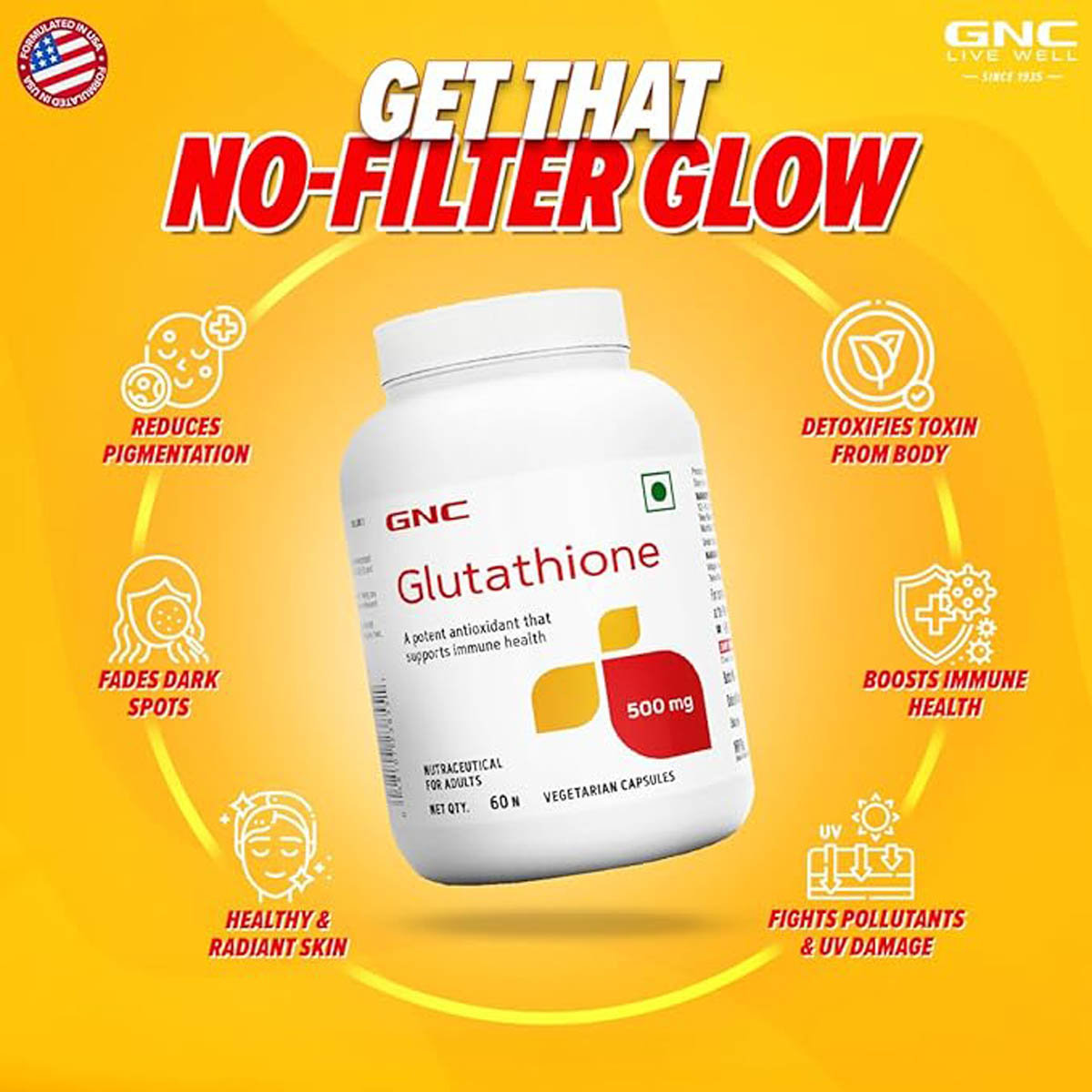 GNC Glutathione 500mg, 60 Capsules, Pack of 1 GNC Glutathione 500mg, 60 Capsules, Pack of 1
