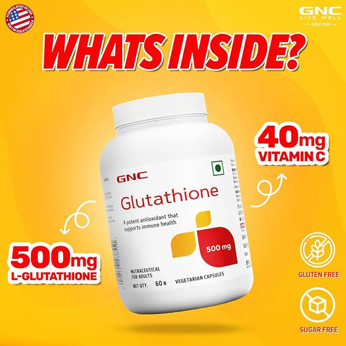 GNC Glutathione 500mg, 60 Capsules, Pack of 1 GNC Glutathione 500mg, 60 Capsules, Pack of 1