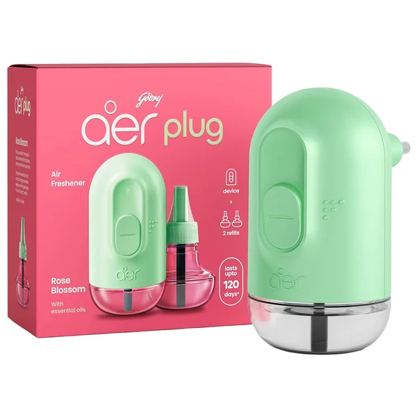Godrej Aer Plug Rose Blossom Air Freshener,1 Kit (1 Machine + 2 Refills), Pack of 1