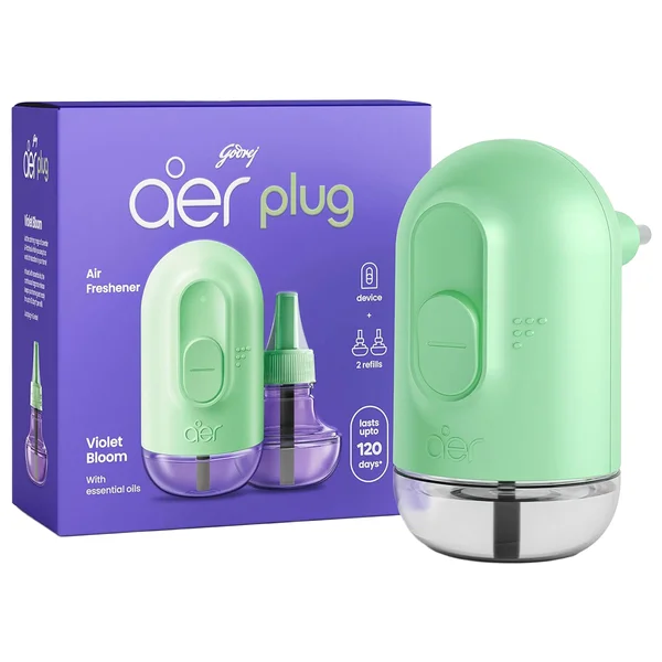 Godrej Aer Plug Violet Bloom Air Freshener, 1 Kit (1 Machine + 2 Refills), Pack of 1