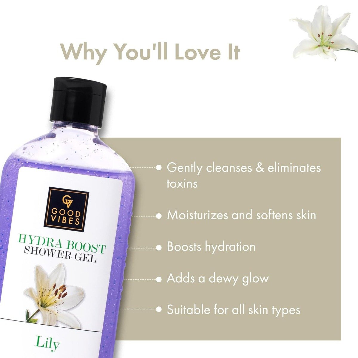 Good Vibes Lily Hydra Boost Shower Gel, 300 ml, Pack of 1 Good Vibes Lily Hydra Boost Shower Gel, 300 ml, Pack of 1