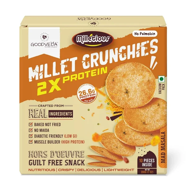Goodveda Millet Crunchies 2X Protein Mad Masala, 200 gm, Pack of 1