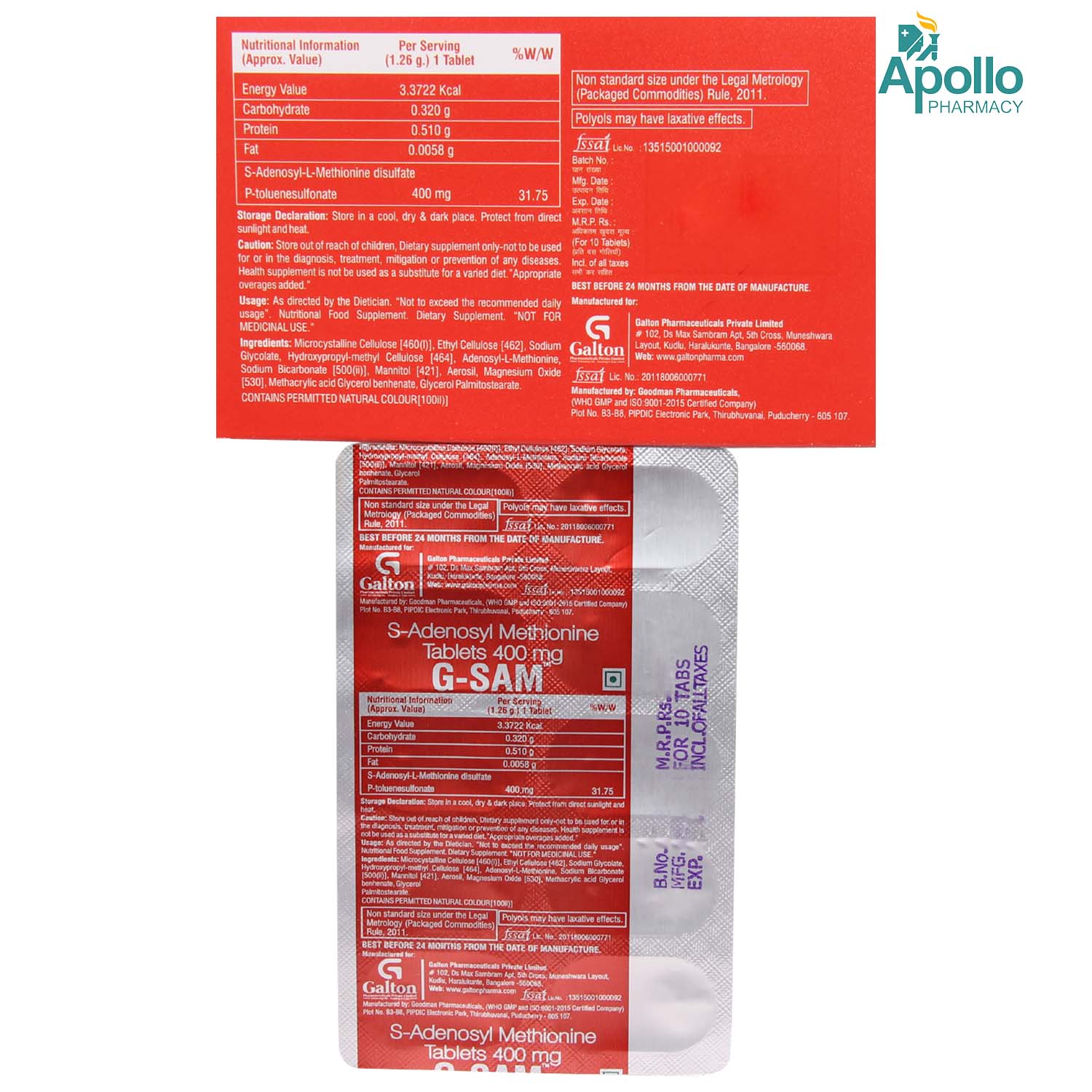 G Sam 400mg Tablet 10's, Pack of 10 TABLETS G Sam 400mg Tablet 10's, Pack of 10 TABLETS