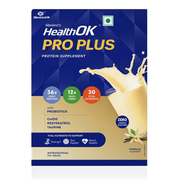 Health Ok Pro Plus Vanilla Flavour Adult Powder, 400 gm Refill Pack