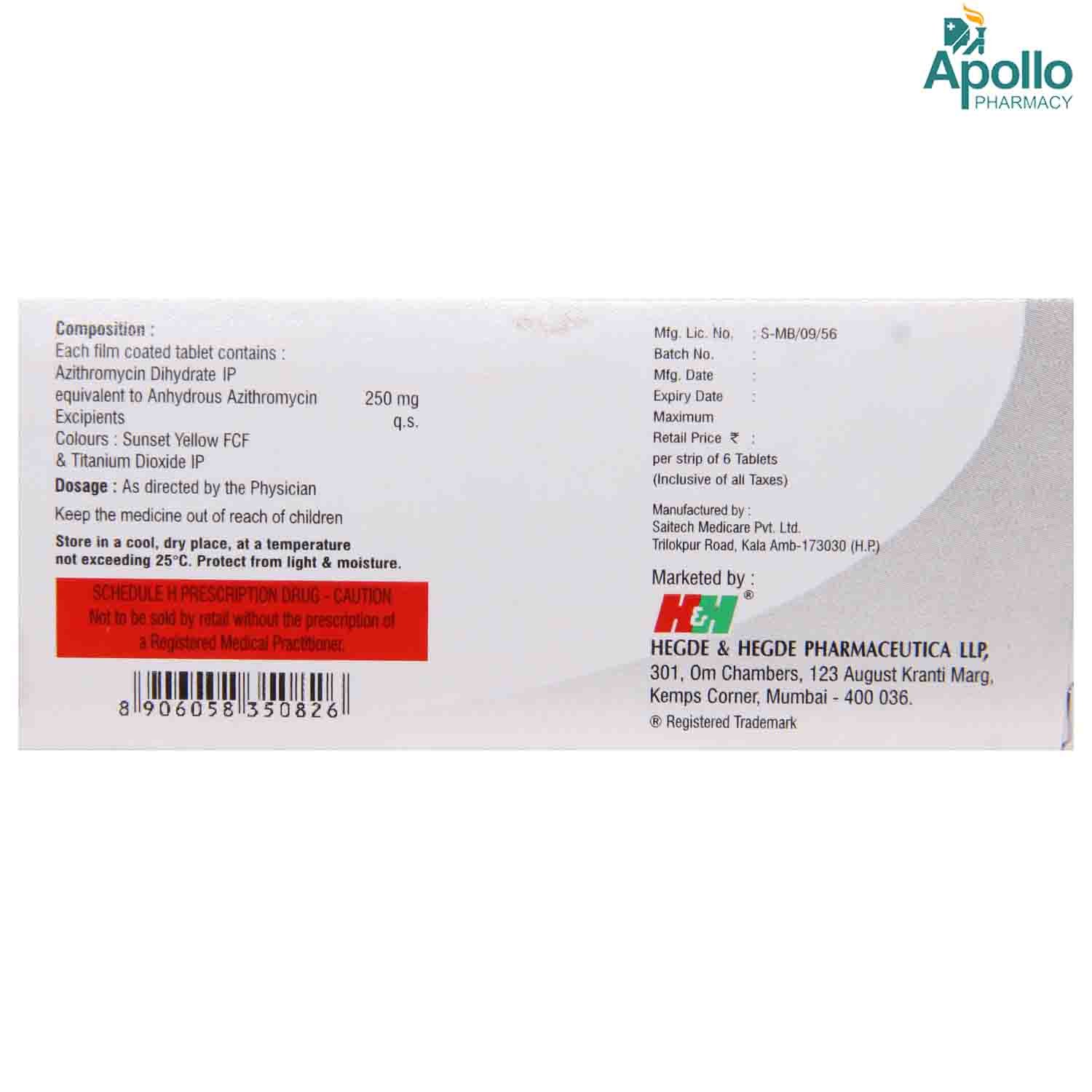 Hhazi 250 mg Tablet 6's, Pack of 6 TABLETS Hhazi 250 mg Tablet 6's, Pack of 6 TABLETS