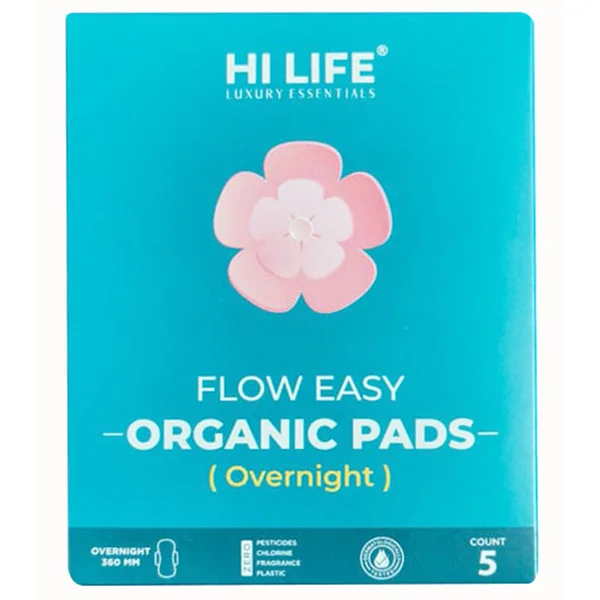 Hi Life Flow Easy Overnight Organic Sanitary Pads, 5 Count