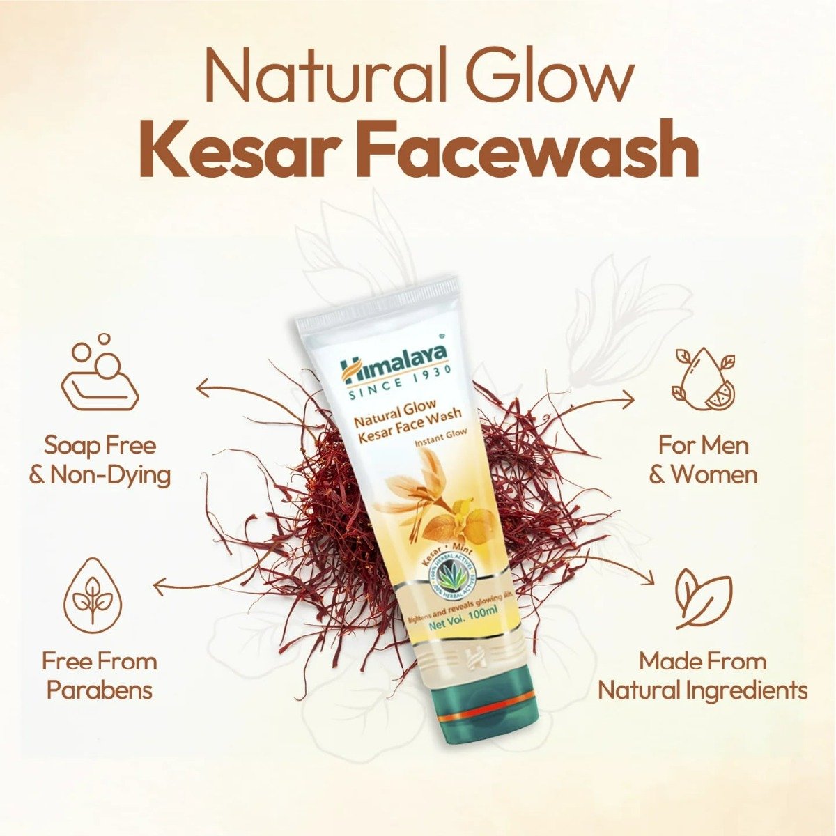 Himalaya Instant Glow Fairness Kesar Face Wash 100 ml | Kesar & Mint | Removes Skin Dullness | For Instant Glowing Skin, Pack of 1 Himalaya Instant Glow Fairness Kesar Face Wash 100 ml | Kesar & Mint | Removes Skin Dullness | For Instant Glowing Skin, Pack of 1