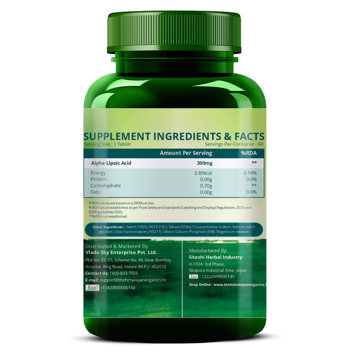 Vlado's Himalayan Organics Alpha Lipoic Acid, 60 Tablets, Pack of 1 Vlado's Himalayan Organics Alpha Lipoic Acid, 60 Tablets, Pack of 1