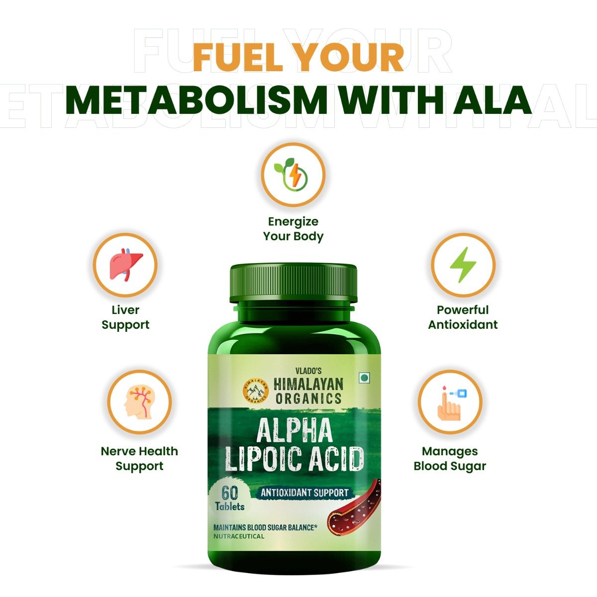Vlado's Himalayan Organics Alpha Lipoic Acid, 60 Tablets, Pack of 1 Vlado's Himalayan Organics Alpha Lipoic Acid, 60 Tablets, Pack of 1