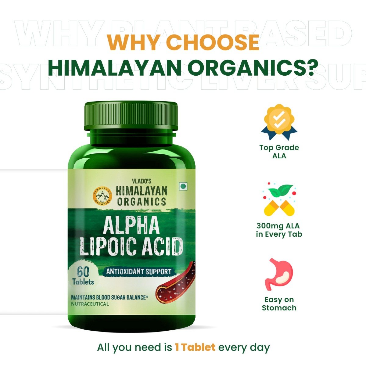 Vlado's Himalayan Organics Alpha Lipoic Acid, 60 Tablets, Pack of 1 Vlado's Himalayan Organics Alpha Lipoic Acid, 60 Tablets, Pack of 1