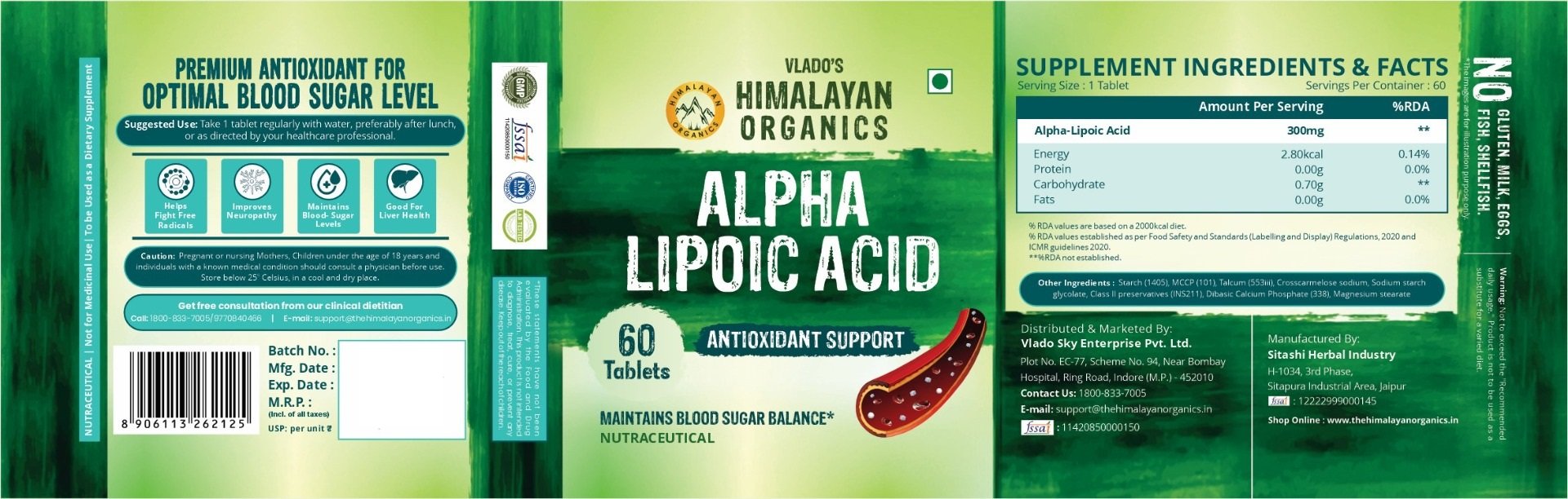 Vlado's Himalayan Organics Alpha Lipoic Acid, 60 Tablets, Pack of 1 Vlado's Himalayan Organics Alpha Lipoic Acid, 60 Tablets, Pack of 1
