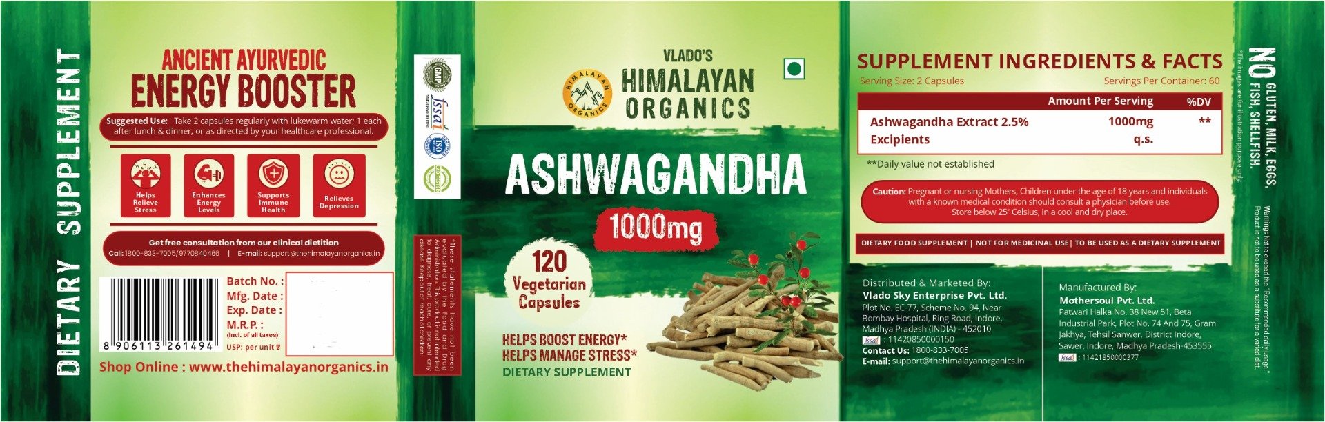 Vlado's Himalayan Organics Ashwagandha 1000 mg, 120 Capsules, Pack of 1 Vlado's Himalayan Organics Ashwagandha 1000 mg, 120 Capsules, Pack of 1