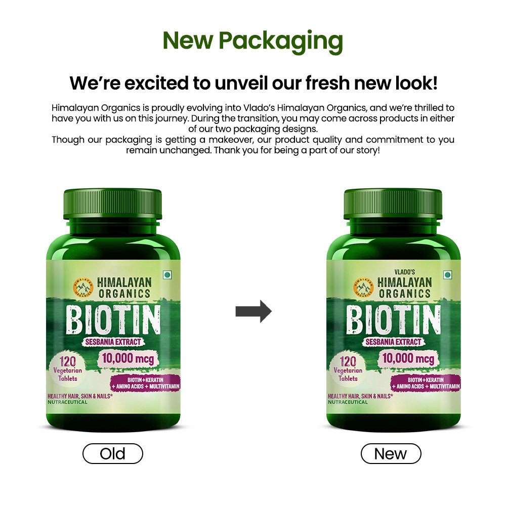 Vlado's Himalayan Organics Biotin 10000mcg with Multivitamin, 120 Tablets, Pack of 1 Vlado's Himalayan Organics Biotin 10000mcg with Multivitamin, 120 Tablets, Pack of 1