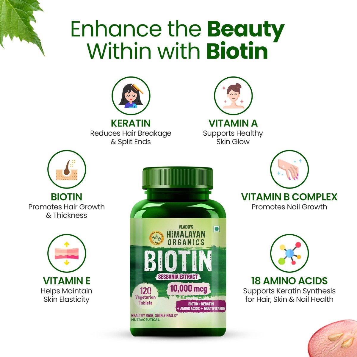 Vlado's Himalayan Organics Biotin 10000mcg with Multivitamin, 120 Tablets, Pack of 1 Vlado's Himalayan Organics Biotin 10000mcg with Multivitamin, 120 Tablets, Pack of 1
