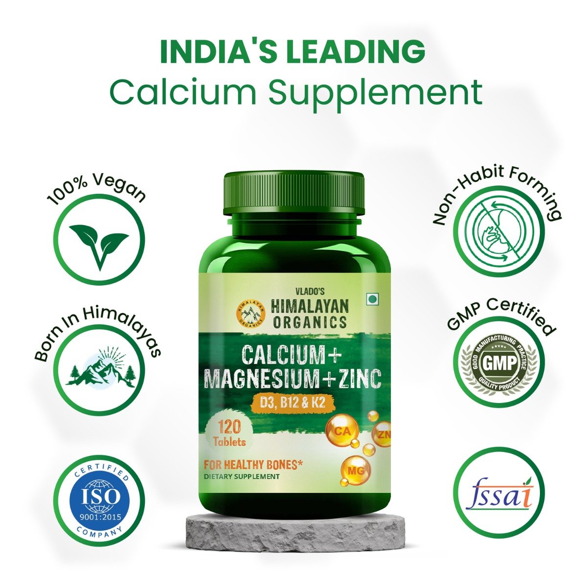 Vlado's Himalayan Organics Calcium+Magnesium+Zinc, 120 Tablets, Pack of 1 Vlado's Himalayan Organics Calcium+Magnesium+Zinc, 120 Tablets, Pack of 1