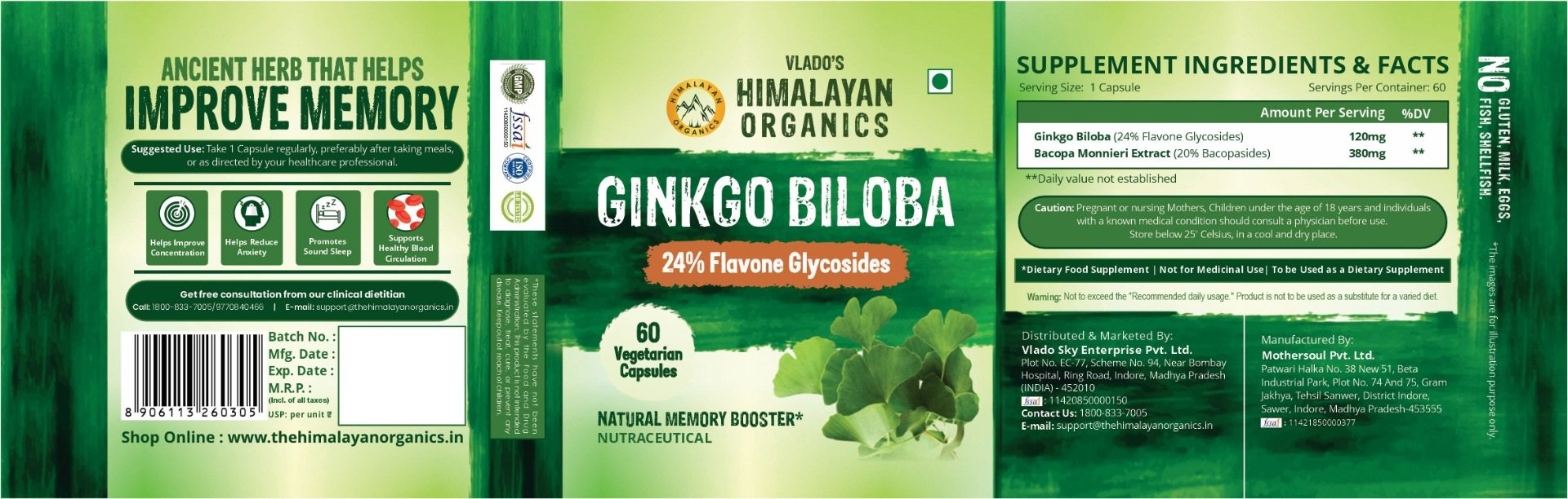 Vlado's Himalayan Organics Ginkgo Biloba, 60 Capsules, Pack of 1 Vlado's Himalayan Organics Ginkgo Biloba, 60 Capsules, Pack of 1