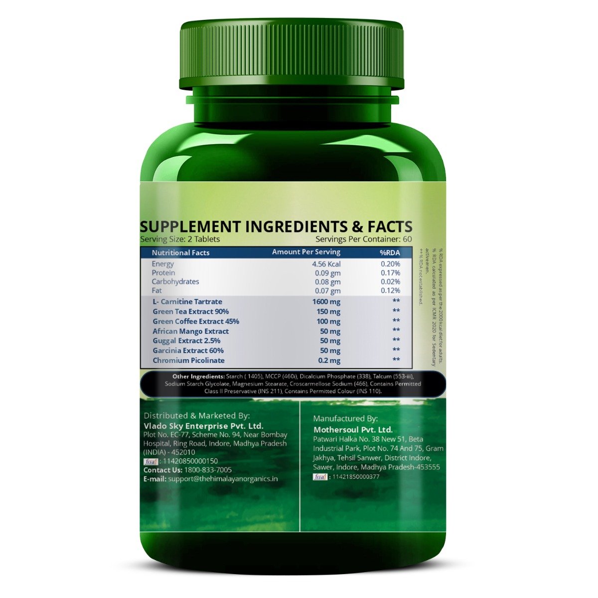 Vlado's Himalayan Organics L-Carnitine 2000 mg, 120 Tablets, Pack of 1 Vlado's Himalayan Organics L-Carnitine 2000 mg, 120 Tablets, Pack of 1