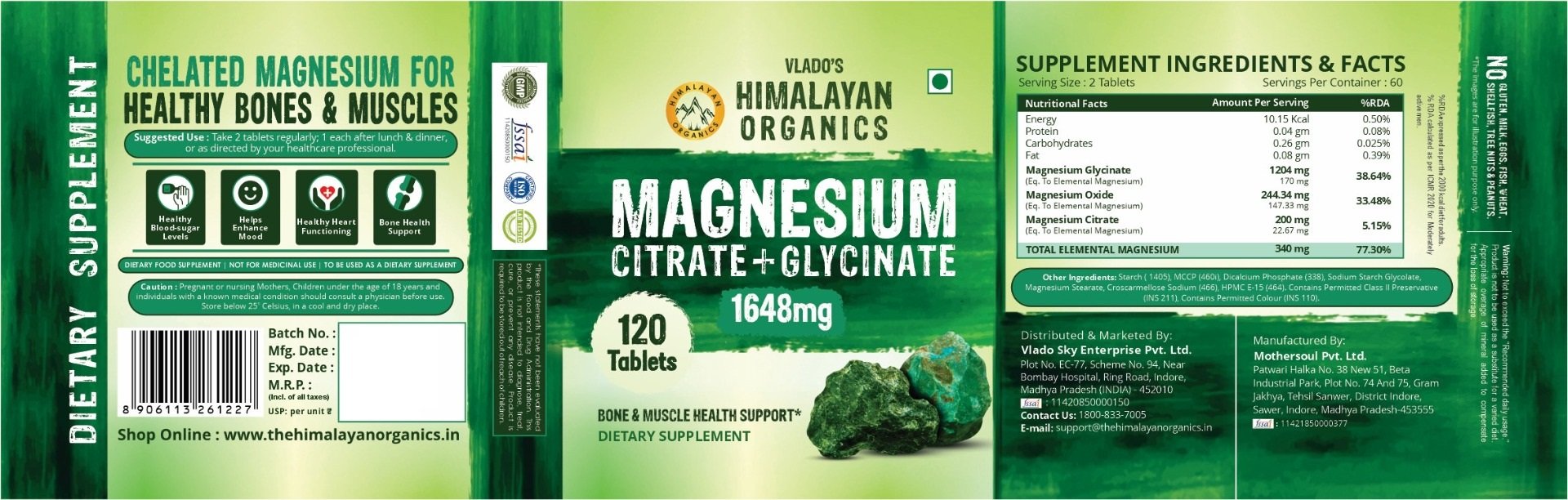 Vlado's Himalayan Organics Magnesium Citrtate+Glycinate, 120 Tablets, Pack of 1 Vlado's Himalayan Organics Magnesium Citrtate+Glycinate, 120 Tablets, Pack of 1