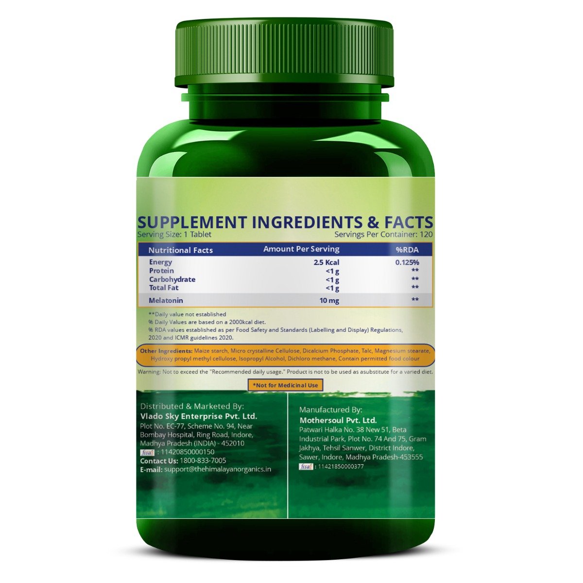 Vlado's Himalayan Organics Melatonin 10 mg, 120 Tablets, Pack of 1 Vlado's Himalayan Organics Melatonin 10 mg, 120 Tablets, Pack of 1