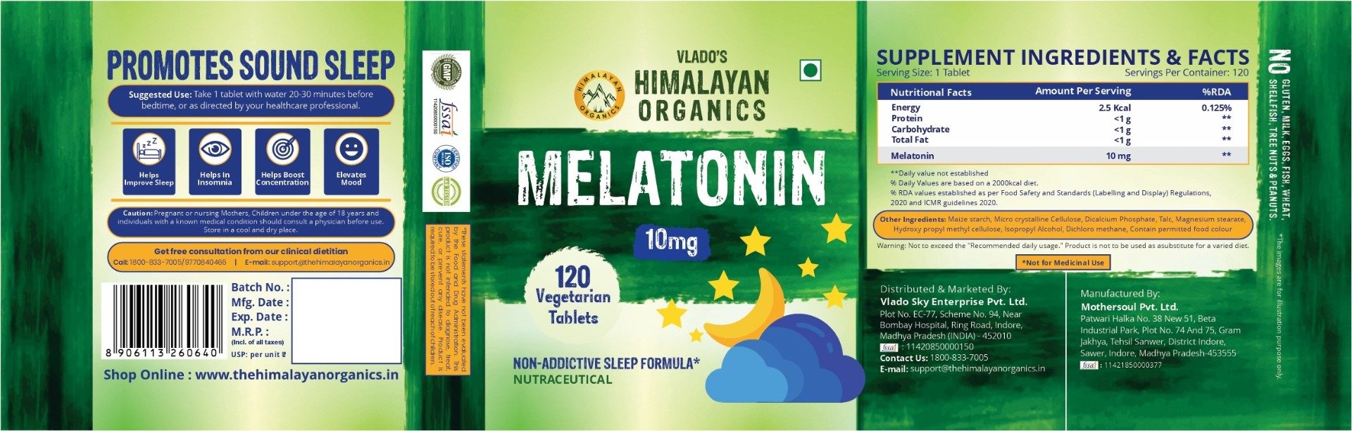 Vlado's Himalayan Organics Melatonin 10 mg, 120 Tablets, Pack of 1 Vlado's Himalayan Organics Melatonin 10 mg, 120 Tablets, Pack of 1