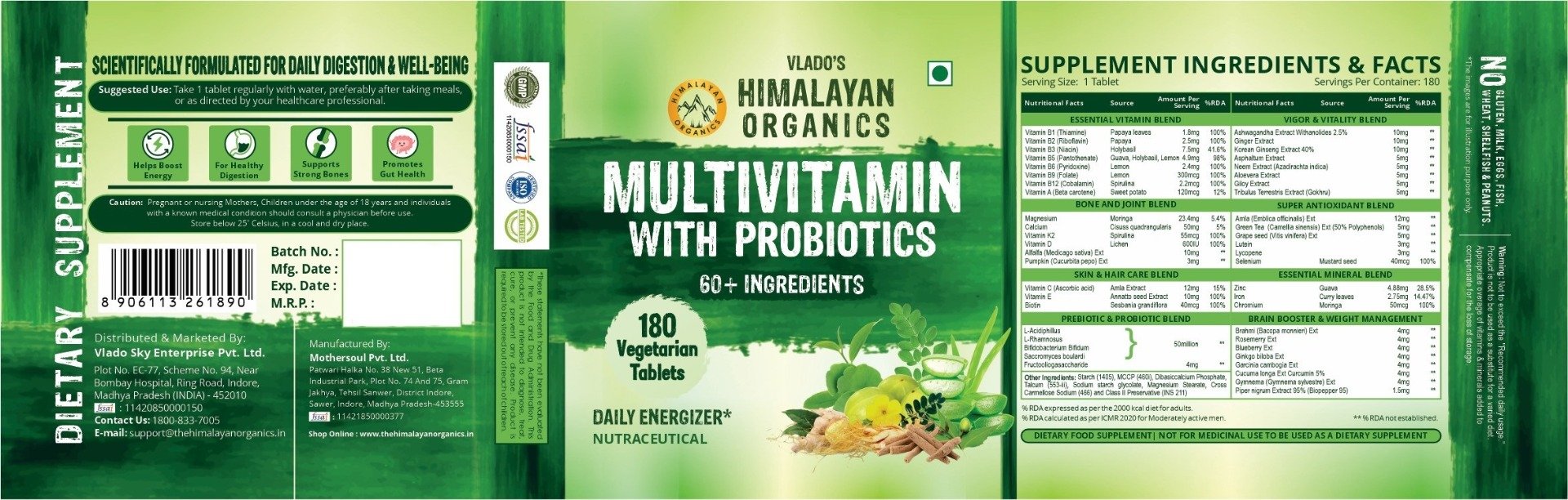 Vlado's Himalayan Organics Multivitamin with Probiotics, 180 Tablets, Pack of 1 Vlado's Himalayan Organics Multivitamin with Probiotics, 180 Tablets, Pack of 1