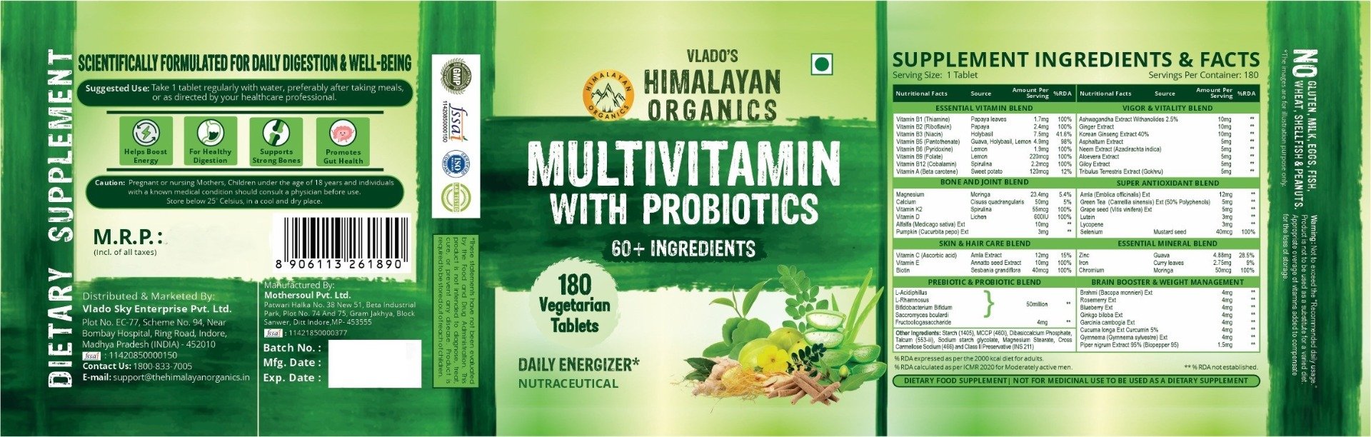 Vlado's Himalayan Organics Multivitamin with Probiotics, 180 Tablets, Pack of 1 Vlado's Himalayan Organics Multivitamin with Probiotics, 180 Tablets, Pack of 1