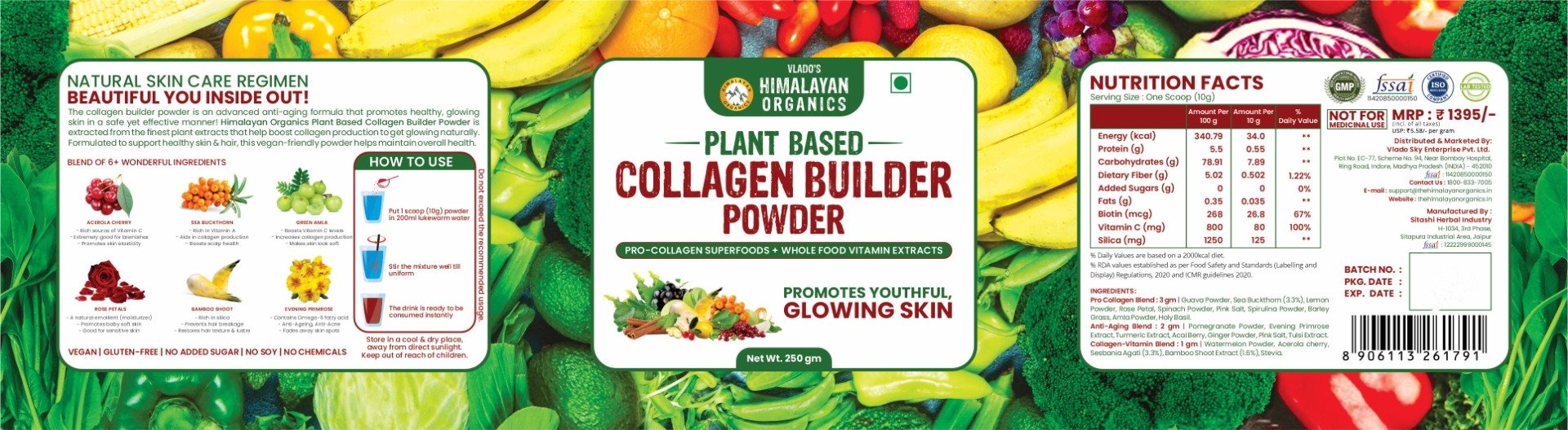 Vlado's Himalayan Organics Plant Based Collagen Builder Powder, 250 gm, Pack of 1 Vlado's Himalayan Organics Plant Based Collagen Builder Powder, 250 gm, Pack of 1
