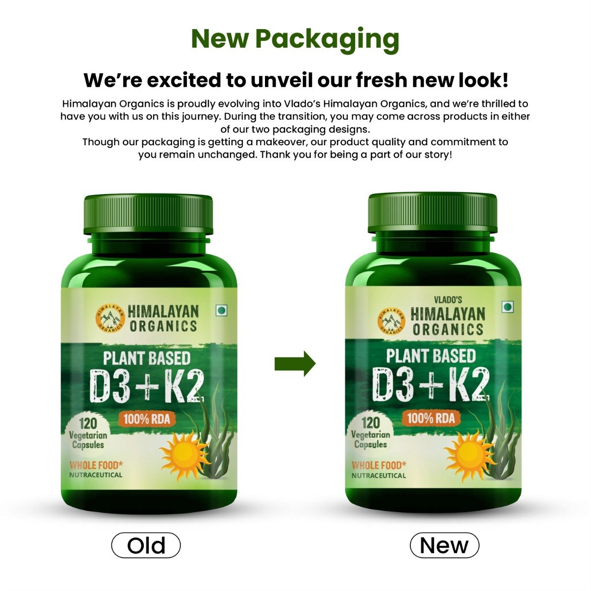 Vlado's Himalayan Organics Plant Based D3+K2, 120 Capsules, Pack of 1 Vlado's Himalayan Organics Plant Based D3+K2, 120 Capsules, Pack of 1