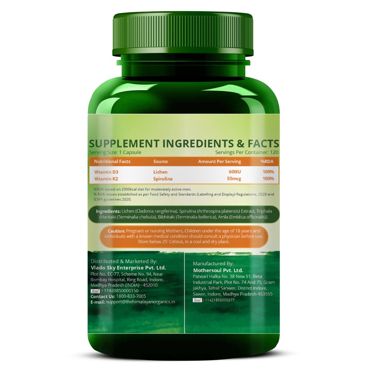 Vlado's Himalayan Organics Plant Based D3+K2, 120 Capsules, Pack of 1 Vlado's Himalayan Organics Plant Based D3+K2, 120 Capsules, Pack of 1