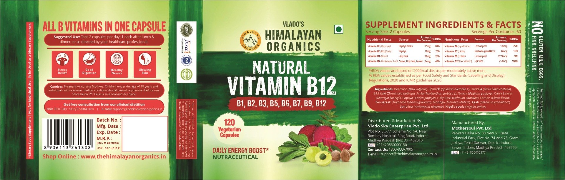 Vlado's Himalayan Organics Plant Based Vitamin B12, 120 Capsules, Pack of 1 Vlado's Himalayan Organics Plant Based Vitamin B12, 120 Capsules, Pack of 1